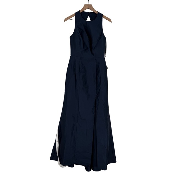 Alfred Sung Jewel Neck Bowed Open-Back Trumpet Dress With Front Slit Size 4 - Picture 2 of 12